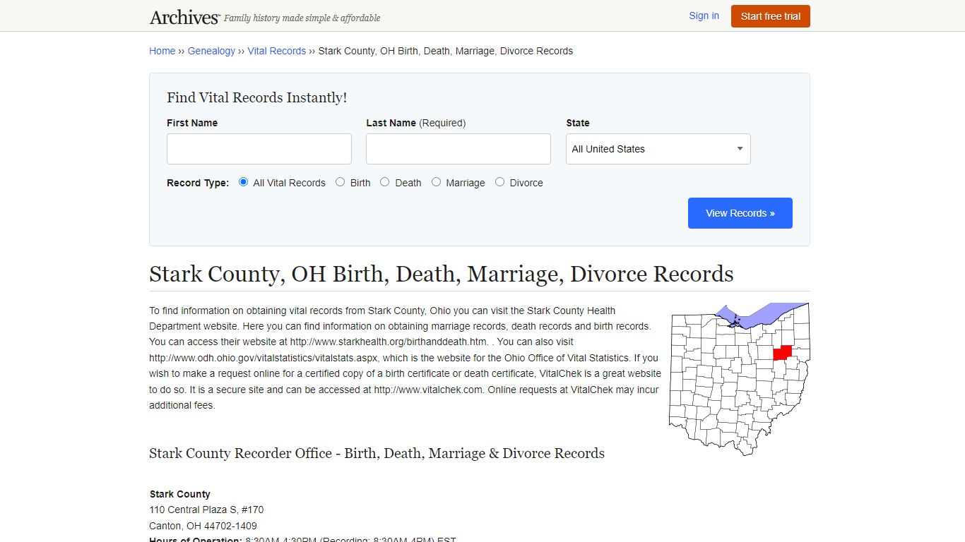 Stark County, OH Birth, Death, Marriage, Divorce Records